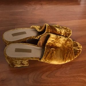 Muatard velvet slip ons